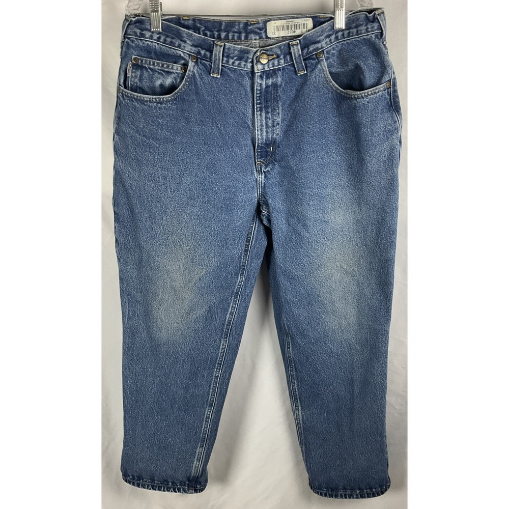 Carhartt Relaxed Fit Jeans Mens 38x30 Blue Workwear Heavyweight Denim Cotton Zip